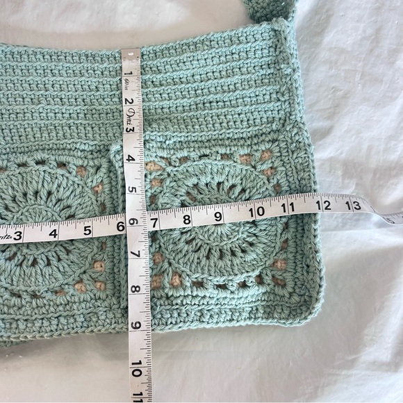 Handmade Crochet Crossbody Shoulder Bag Aqua Blue Boho Festival - Picture 6 of 7
